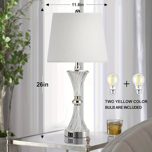 3 Way Dimmable Modern Touch Control Table Lamp Set Of 2 With 2 USB Charging Port, PARTPHONER White Drum Shade For Bedrooms Nightstand, Bulbs Included, Valentine's Day And Easter Gifts