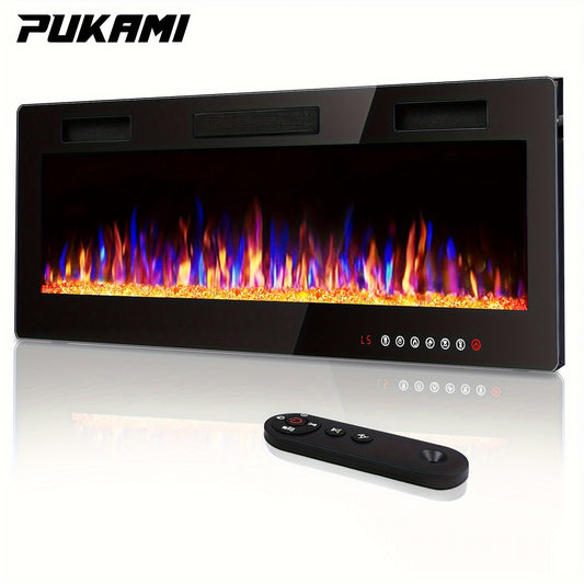 1500W Ultra-Thin Electric Fireplace Vitesse Ultra-Thin Electric Fireplace - Sleek Black, In-Wall Recessed Heater with Vibrant Multicolor Flame Effect, Timer, Low Noise, 1500W, Touch Screen & Remote Control for Cozy Home Ambiance