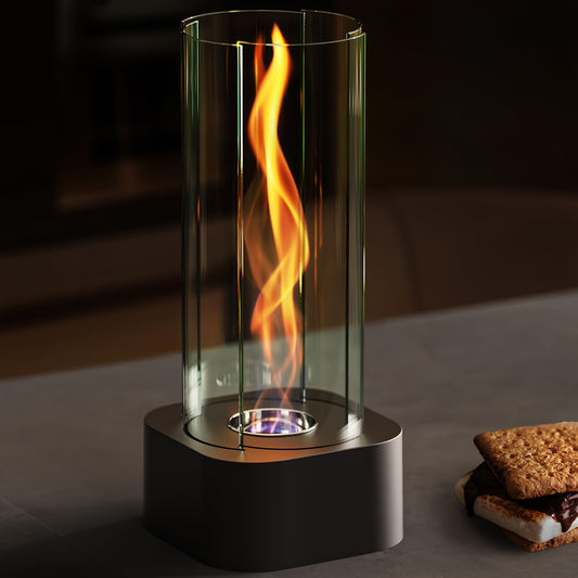 Tornado Tabletop Fire Pit, Portable Tabletop Four-Piece Clear Glass Fireplace with Fire Extinguisher Combustion Chamber, Ethanol Tabletop Fire Pit Suitable for Indoor And Outdoor Home Decoration Terrace Balcony Party Event Christmas Birthday Gift