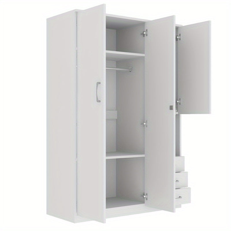 Modern White 2-Door Wooden Wardrobe with Shees, 3 Drawers & Open Compartments – Stylish Bedroom Storage Solution for Clothes, Shoes & Accessories, Shoe Storage Wardrobe | Functional Storage | Engineered Wood Wardrobe