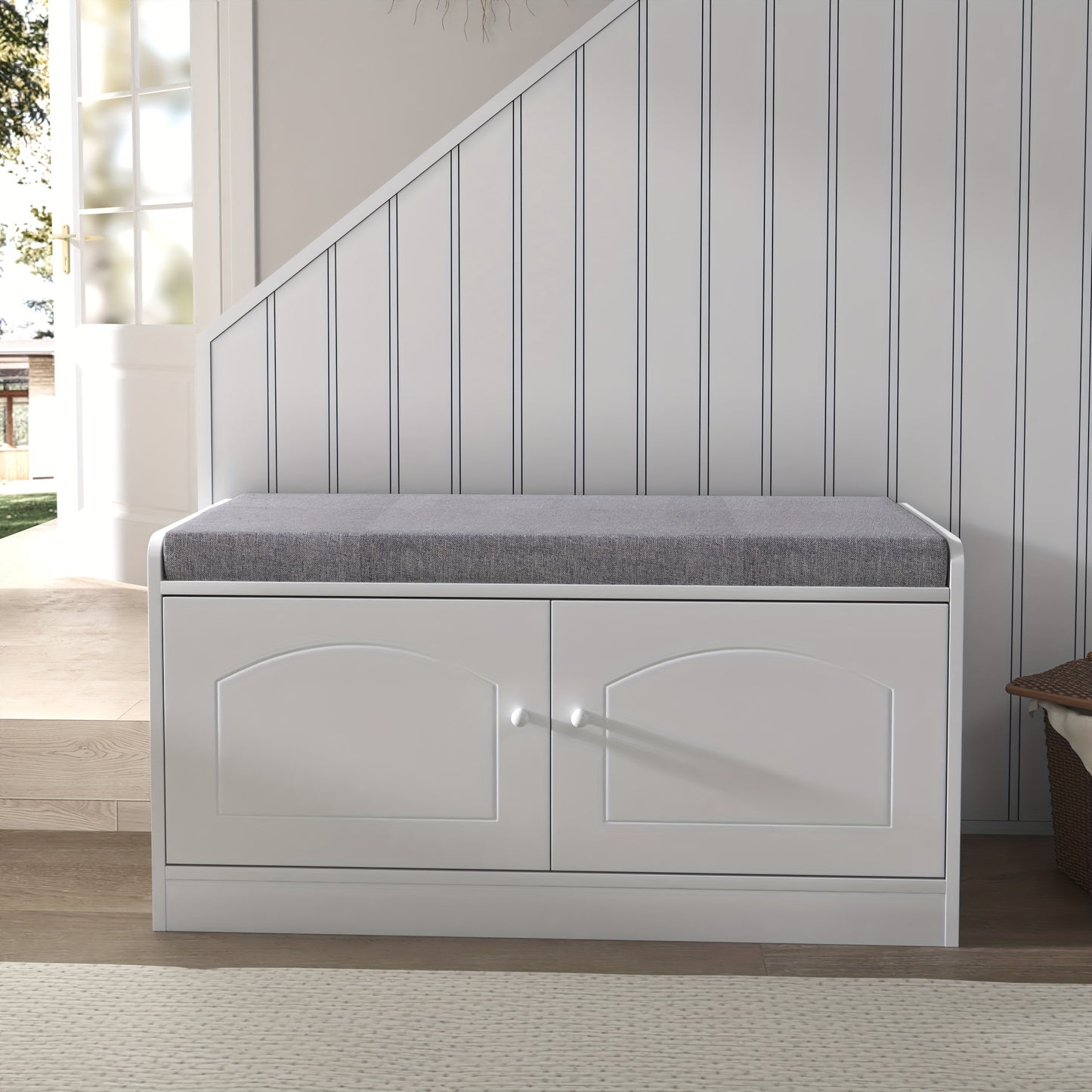 Simple Retro Wooden Shoe Cabinet - 1PC Seat and Stool Integrated, Shoe Changing Stool for Foyer Entrance