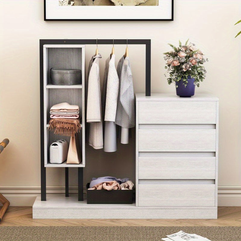 Modern White Wardrobe with 4 Drawers & 3 Shelves – Space-Saving Organizer for Clothes, Shoes & Accessories, MDF+Metal Construction, Easy Assembly, Elegant Design for Any Room, Shoe Organizer | Elegant Storage Solution | Mdf Metal Wardrobe