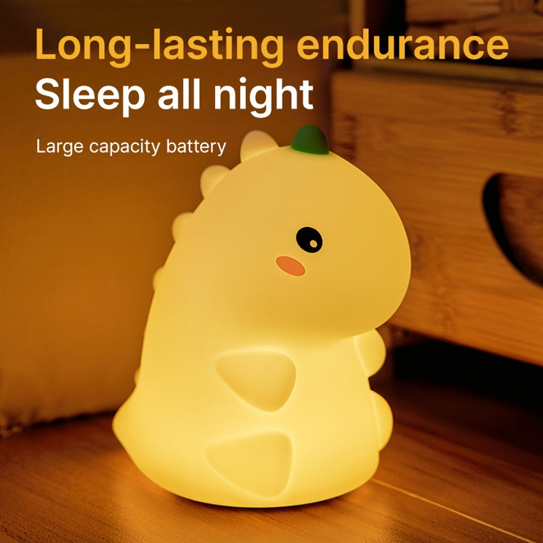 1pc 1200mAh intelligent pat sensor timed dinosaur silicone night light with USB data cable rechargeable cute little dinosaur pat light three-level brightness bedroom bedside lamp desktop reading friend birthday holiday gift