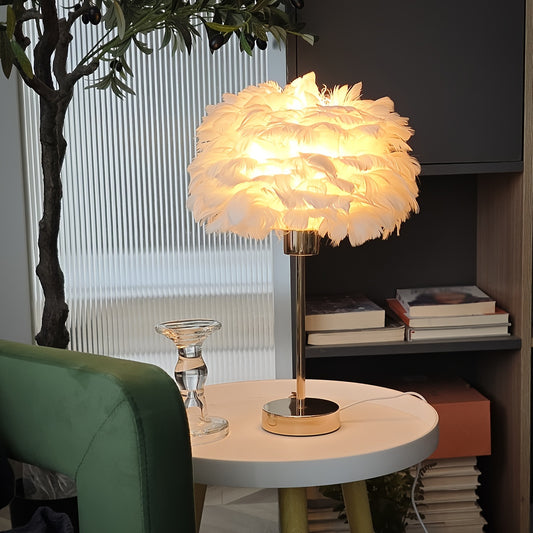 Feather Light Lamp - White Fluffy Decoration, 3 Color Dimmable, Artificial Feather for Bedroom Atmosphere, Soft Night Light
