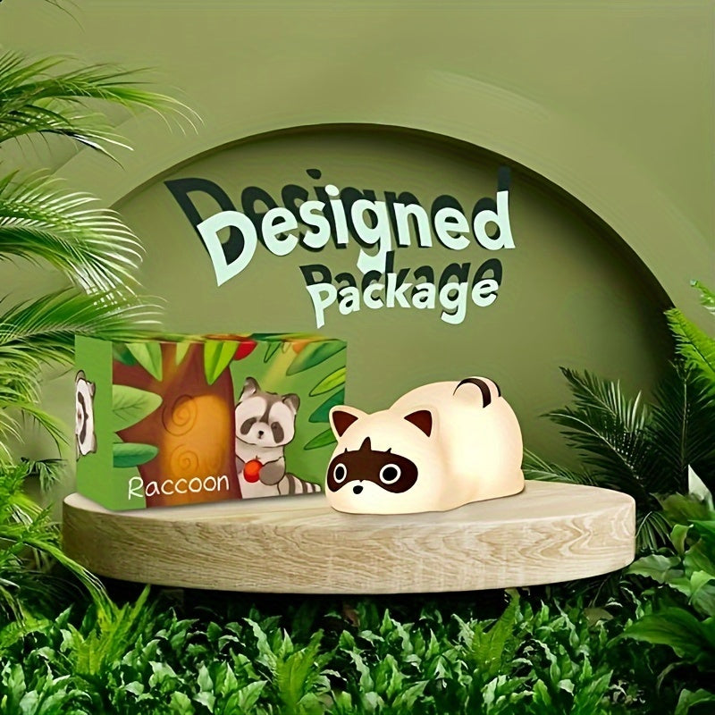 Cute Raccoon LED Night Light | Rechargeable, Dimmable, Touch-Controlled | Durable Plastic | Table Lamp | Bedroom Decor, Home | Adorable Animal Design | Cozy Ambient Lighting