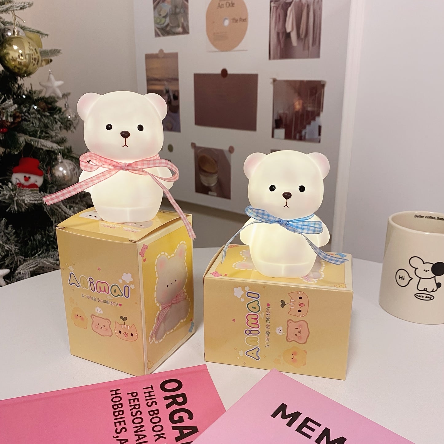 1pc Cute Bear-Shaped Night Light 1pc Cute Bear-Shaped LED Night Light - Battery-Powered, Warm Glow Desk Lamp with Cartoon Design - Ideal for Bedroom, Living Room Decor & Perfect Spring Gift for Girlfriends, Classmates, Family