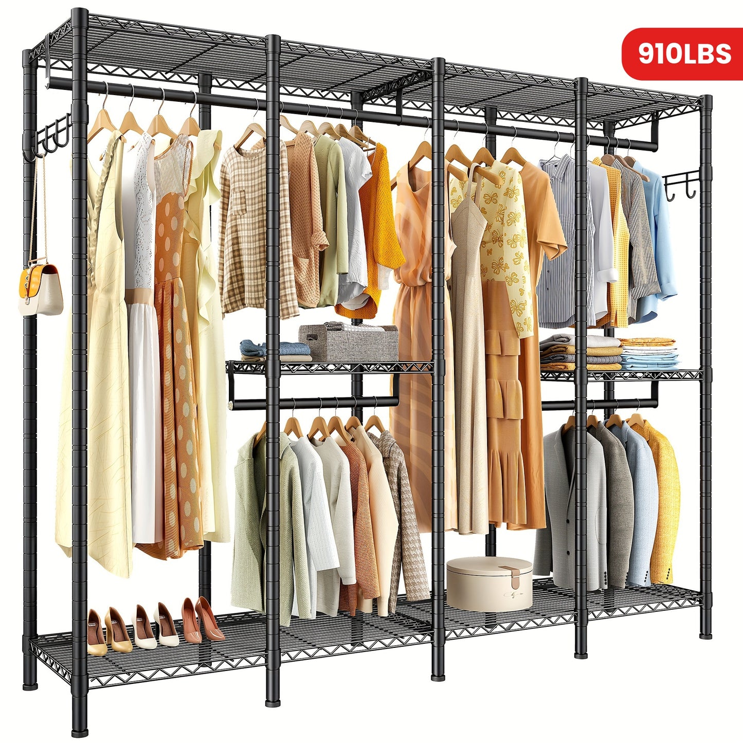 Heavy Duty Metal Rack Heavy Duty 910LBS Metal Clothes Rack - Freestanding Wardrobe Closet Rack - 75\