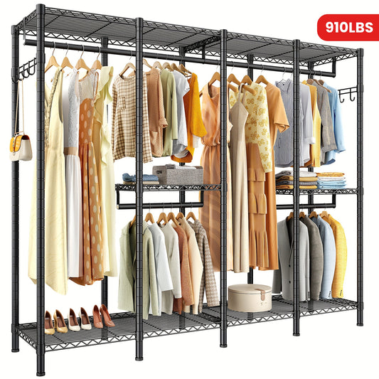 Heavy Duty Metal Rack Heavy Duty 910LBS Metal Clothes Rack - Freestanding Wardrobe Closet Rack - 75\