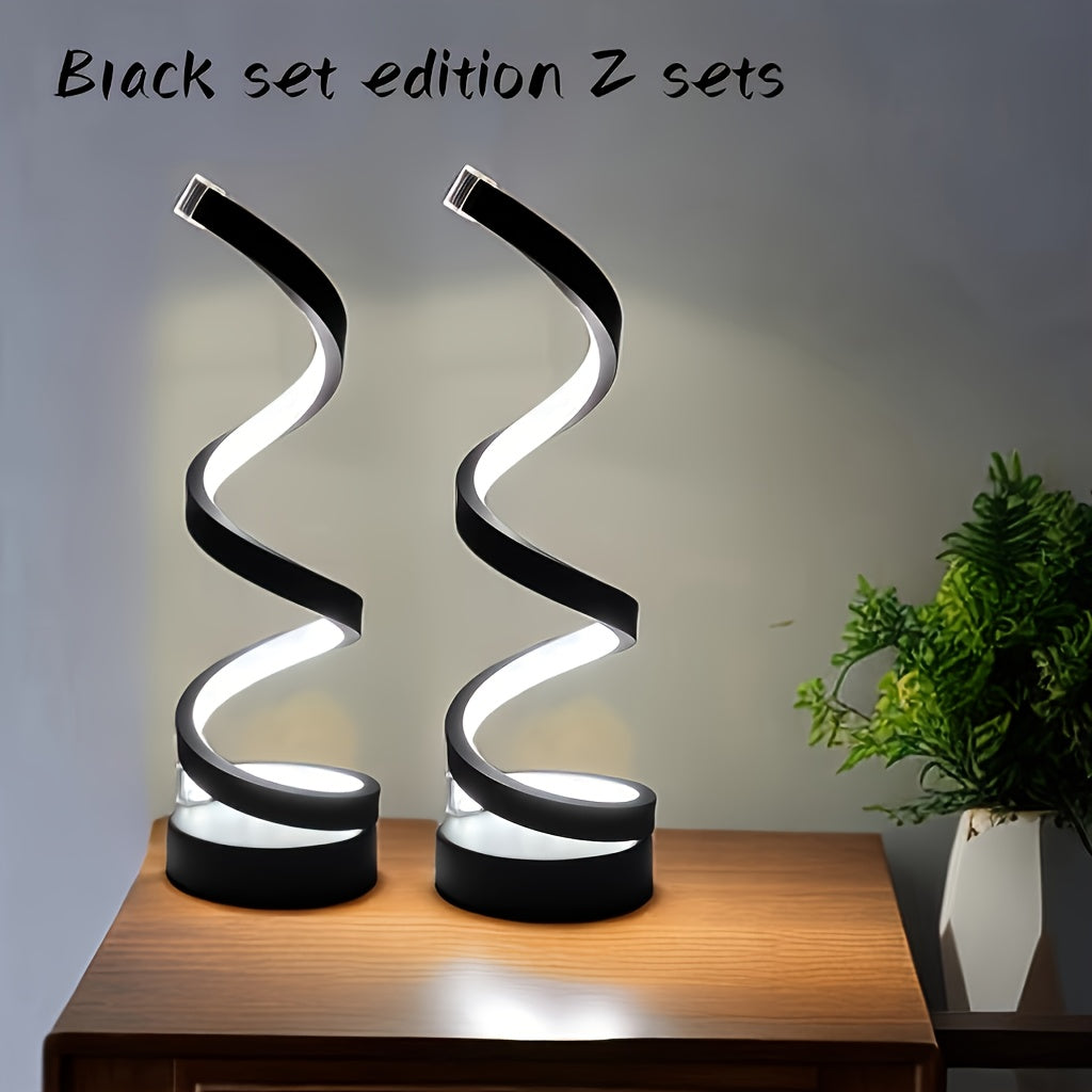 Bedside Table Lamp Set of 2 for Bedroom - Three-way Dimmable Touch Light with USB C Charging Port and AC Outlet, Modern Simple Adjustable Spiral Desk Lamp Suitable for Living Room, Study