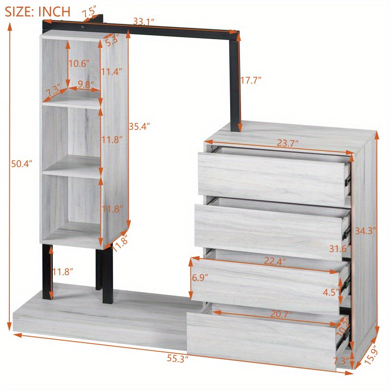 Modern White Wardrobe with 4 Drawers & 3 Shelves – Space-Saving Organizer for Clothes, Shoes & Accessories, MDF+Metal Construction, Easy Assembly, Elegant Design for Any Room, Shoe Organizer | Elegant Storage Solution | Mdf Metal Wardrobe