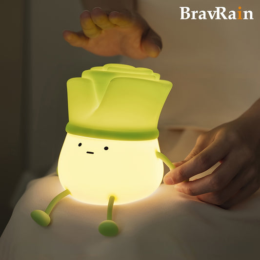 1pc Cute Leek Head Tap Night Light - Silicone, 3-Levels Dimmable, Timed Bedside Lamp with LED Light