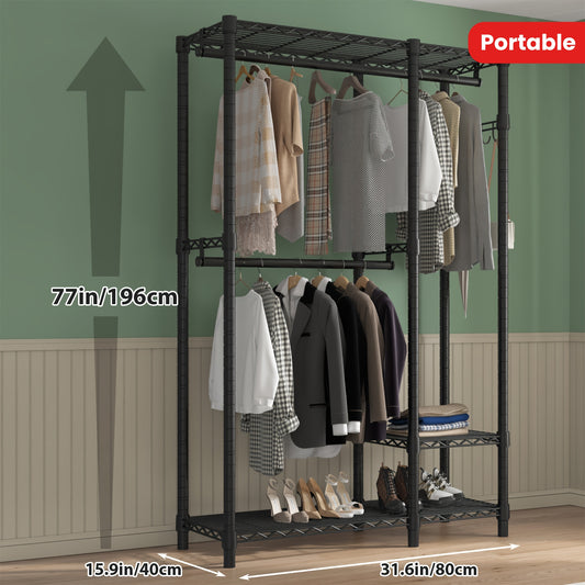 Heavy Duty Closet Clothes Rack Heavy Duty 500LBS Portable Closet Clothes Rack - Freestanding Wadrobe Closet Wire Garment Rack, Black