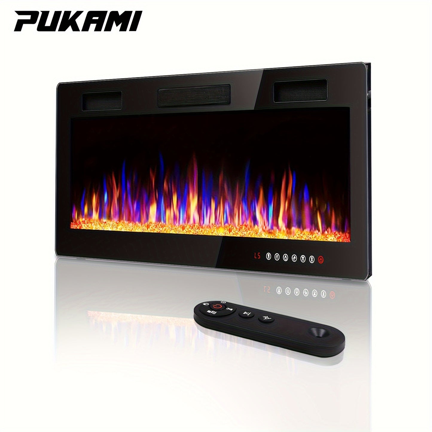 1500W Ultra-Thin Electric Fireplace Vitesse Ultra-Thin Electric Fireplace - Sleek Black, In-Wall Recessed Heater with Vibrant Multicolor Flame Effect, Timer, Low Noise, 1500W, Touch Screen & Remote Control for Cozy Home Ambiance