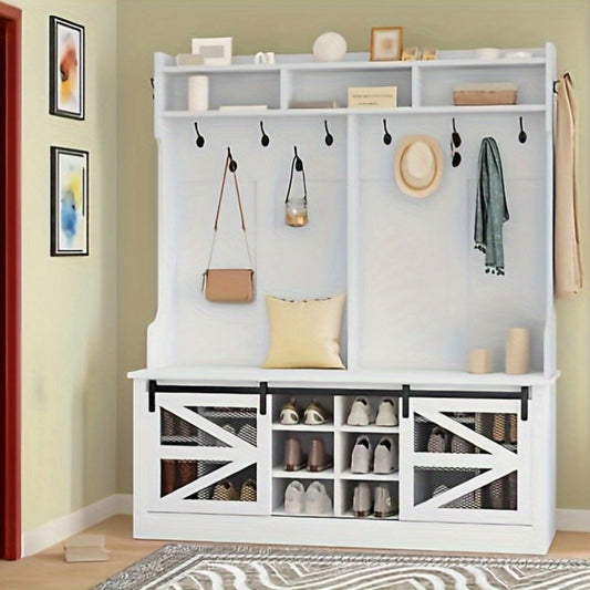 Idyllic Multifunctional Hallway Organizer with Coat Rack, Bench, and Shoe Cabinet