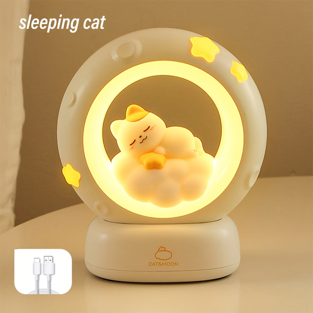 1pc LiHangStar Sleeping Cat Night Light, USB Rechargeable Dimmable LED Table Lamp, 3-Level Brightness Adjustable, Indoor Companion Sleeping Lamp for Bedroom & Living Room, ABS Plastic, Cord Included