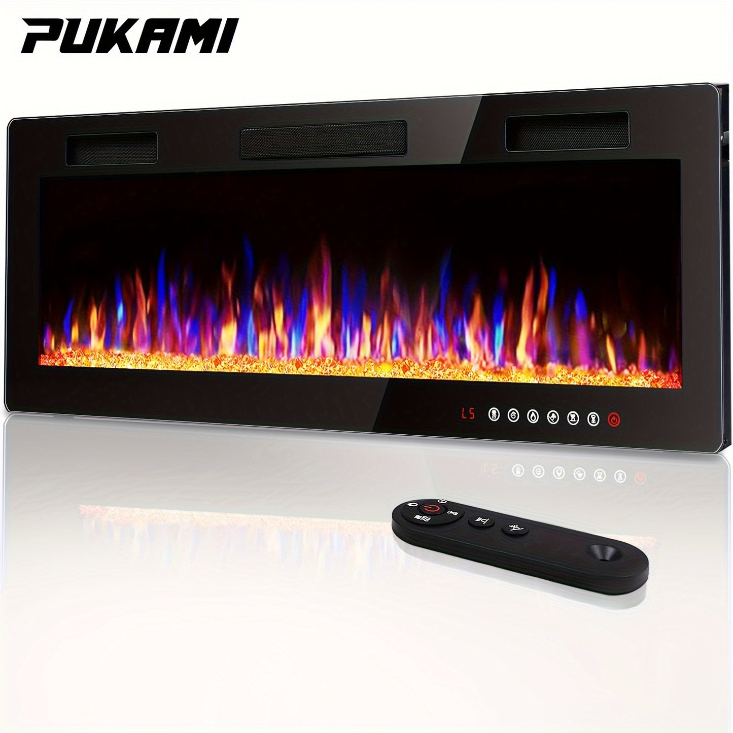 1500W Ultra-Thin Electric Fireplace Vitesse Ultra-Thin Electric Fireplace - Sleek Black, In-Wall Recessed Heater with Vibrant Multicolor Flame Effect, Timer, Low Noise, 1500W, Touch Screen & Remote Control for Cozy Home Ambiance