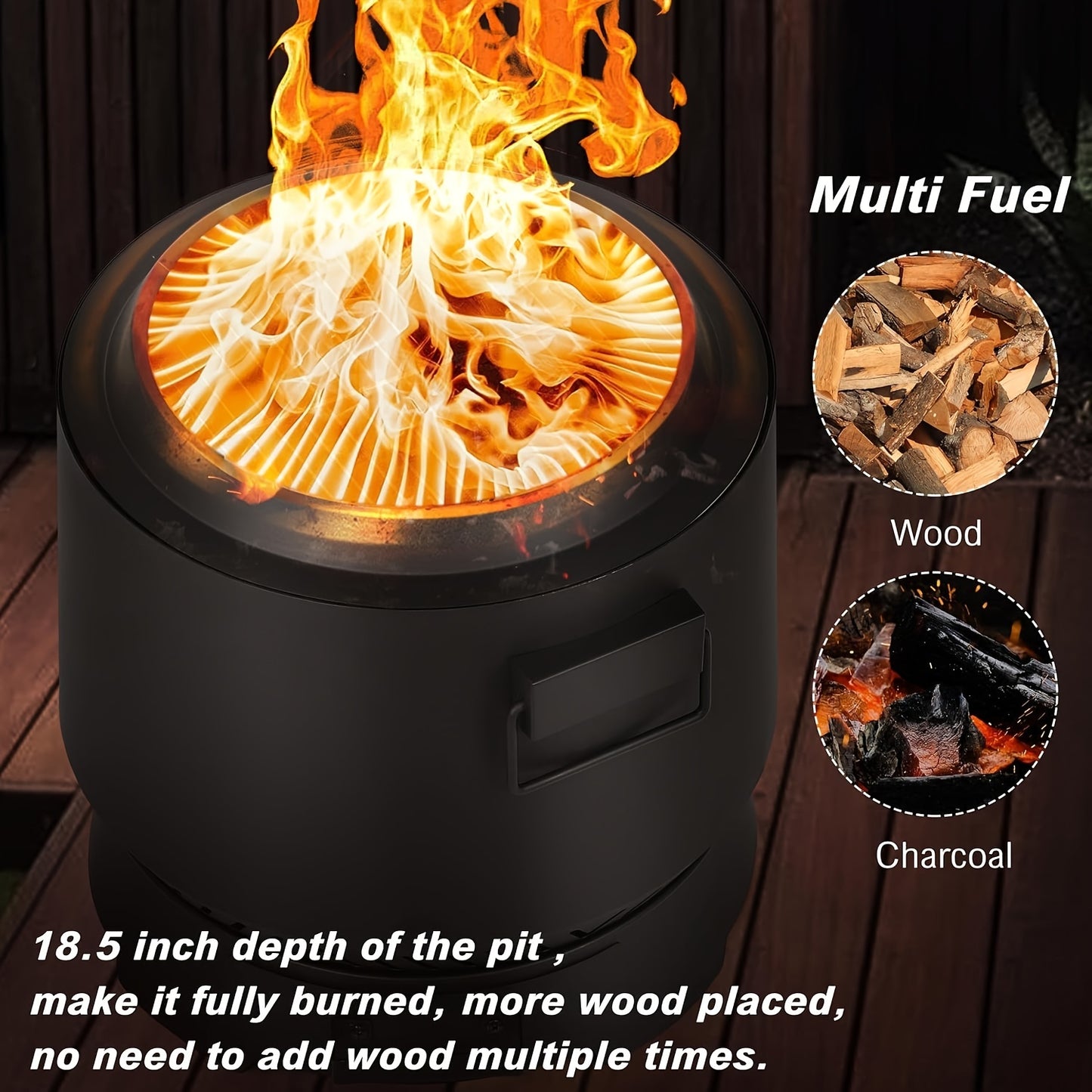 20 Inch Smokeless Outdoor Fire Pit with Grill And Pocker - Multi-Functional Outdoor Fireplace for Beach Bonfires, Picnics, Backyard Barbecues, And Camping - Heavy Duty Steel Construction with Adjustable Airflow Design