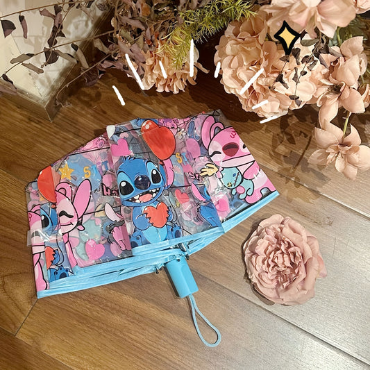 Disney Stitch Anika Cartoon Transparent Folding Manual Umbrella