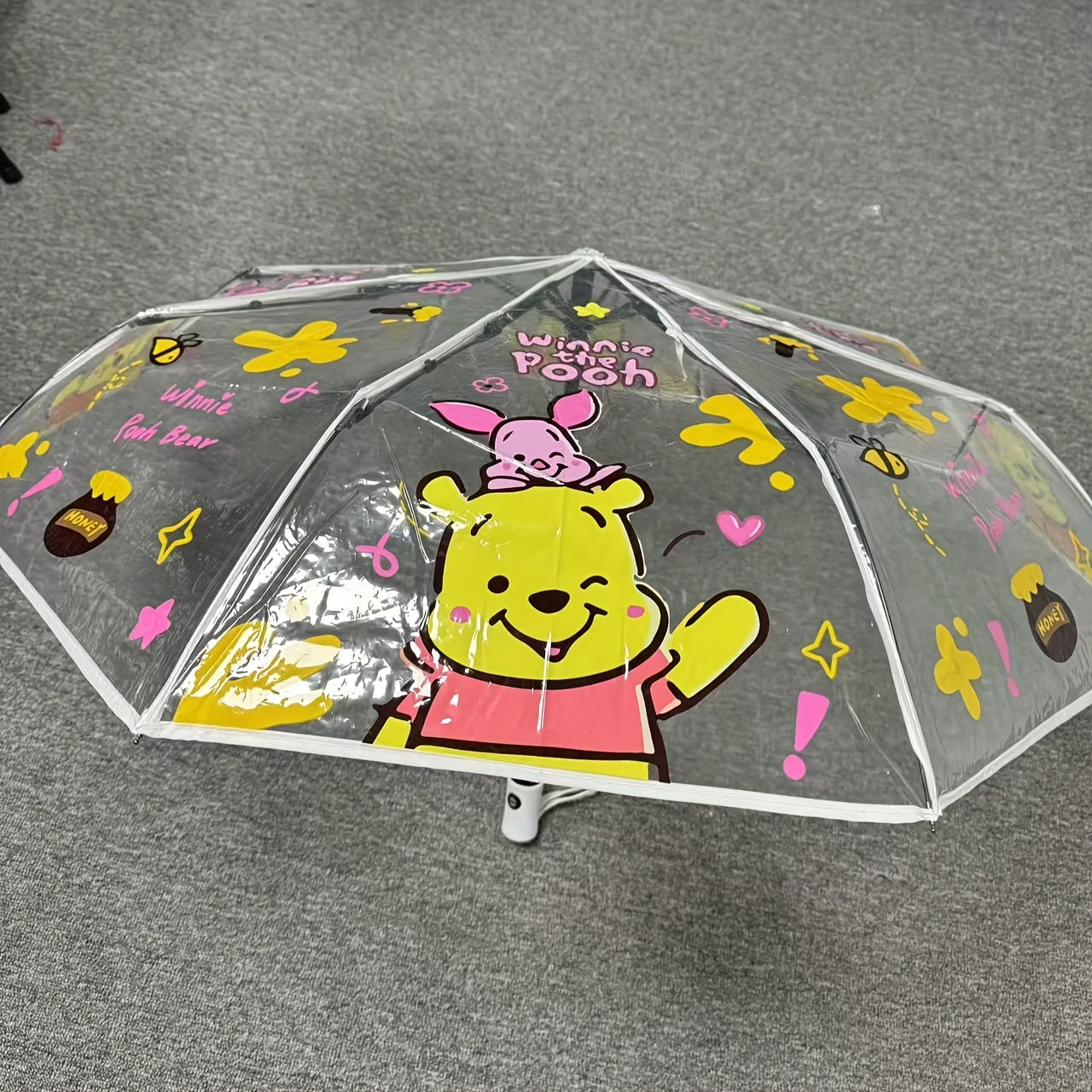 1pc Disney Winnie The Pooh Transparent Folding Umbrella, Automatic Handheld Outdoor Accessory for Camping, Hiking, Travel - Perfect for Birthday, Party Gifts