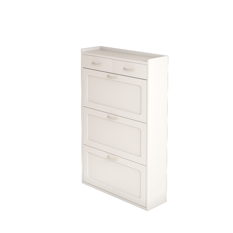 31.49 Inches of White Solid Wood Shoe Cabinet Three-Layer Flip Bucket Shoe Storage Cabinet Simple And Generous for a Variety of Home Style White Solid Wood Shoe Cabinet