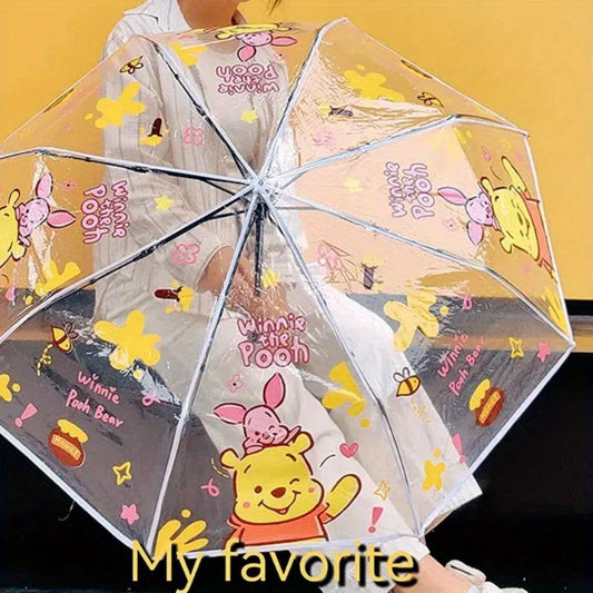 1pc Disney Winnie The Pooh Transparent Folding Umbrella, Automatic Handheld Outdoor Accessory for Camping, Hiking, Travel - Perfect for Birthday, Party Gifts