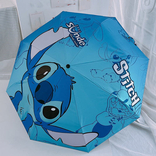 1pc Compact Hand-Folding Umbrella with Cartoon Design, Light Blue, UV Protection, Wind-Resistant, Durable Plastic, Perfect for Sunny and Rainy Days