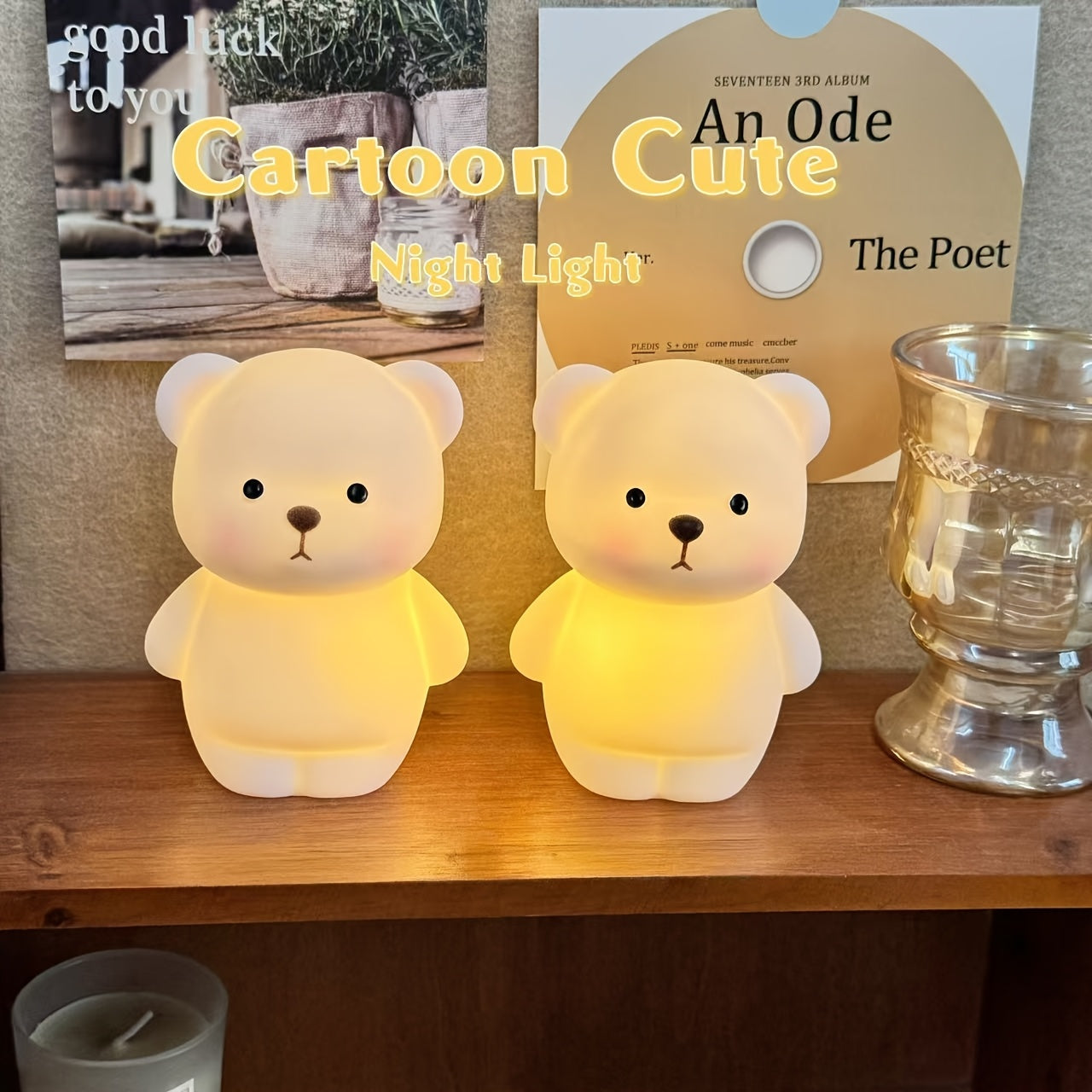 1pc Cute Bear-Shaped Night Light 1pc Cute Bear-Shaped LED Night Light - Battery-Powered, Warm Glow Desk Lamp with Cartoon Design - Ideal for Bedroom, Living Room Decor & Perfect Spring Gift for Girlfriends, Classmates, Family