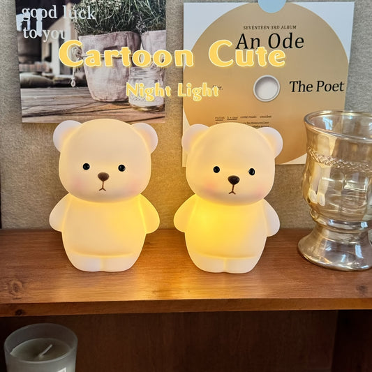 1pc Cute Bear-Shaped Night Light 1pc Cute Bear-Shaped LED Night Light - Battery-Powered, Warm Glow Desk Lamp with Cartoon Design - Ideal for Bedroom, Living Room Decor & Perfect Spring Gift for Girlfriends, Classmates, Family