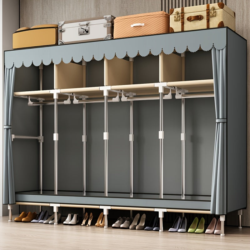 Sturdy Clothes Storage Wardrobe with Steel Frame – Easy Assembly, Durable Design for Home & Rental Use, Spacious Bedroom Organizer with Hanging Rods & Shelves, Perfect for Shirts, Dresses, and Accessories, Portable Closets