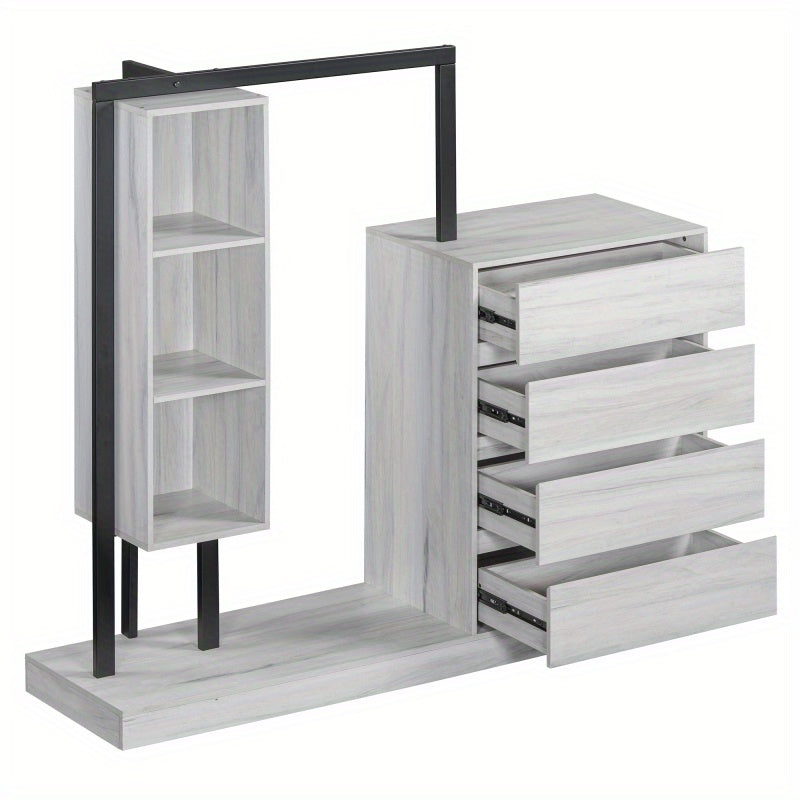 Modern White Wardrobe with 4 Drawers & 3 Shelves – Space-Saving Organizer for Clothes, Shoes & Accessories, MDF+Metal Construction, Easy Assembly, Elegant Design for Any Room, Shoe Organizer | Elegant Storage Solution | Mdf Metal Wardrobe