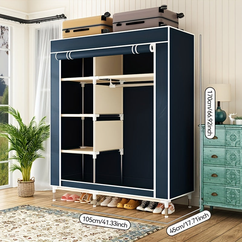 Sturdy Red & White Rolling Closet with Steel Frame – Easy Assembly, Multiple Compartments, Shelves & Hanging Rod for Bedroom, Rental Home, or Small Spaces, Portable Closet