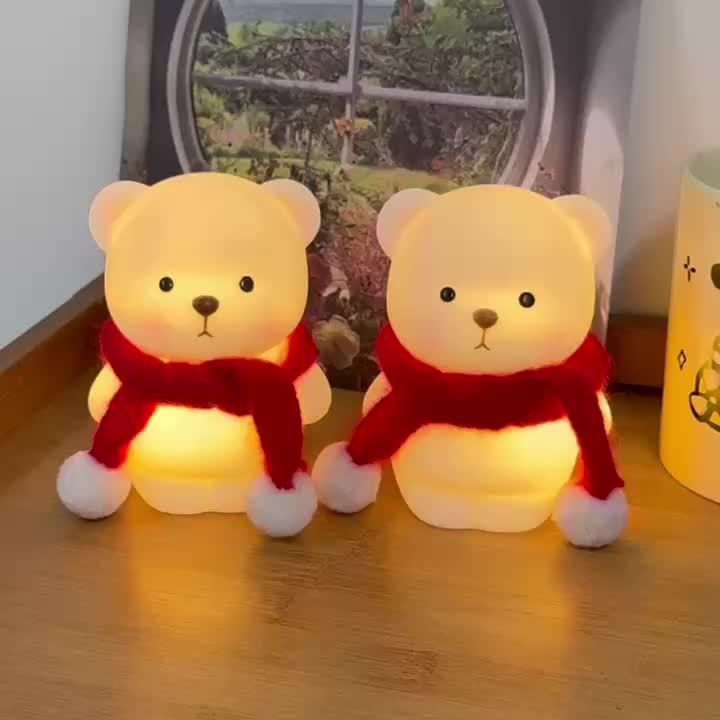 1pc Cute Bear-Shaped Night Light 1pc Cute Bear-Shaped LED Night Light - Battery-Powered, Warm Glow Desk Lamp with Cartoon Design - Ideal for Bedroom, Living Room Decor & Perfect Spring Gift for Girlfriends, Classmates, Family