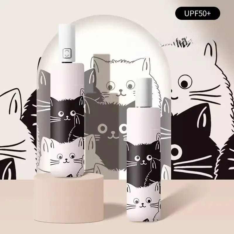 A cartoon black and white cat automatic umbrella, rain or shine umbrella, protection umbrella