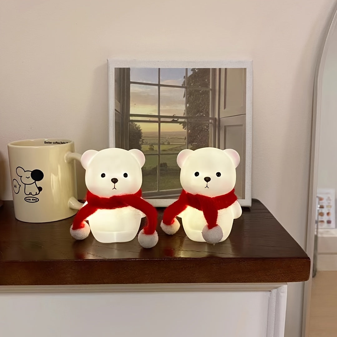 1pc Cute Bear-Shaped Night Light 1pc Cute Bear-Shaped LED Night Light - Battery-Powered, Warm Glow Desk Lamp with Cartoon Design - Ideal for Bedroom, Living Room Decor & Perfect Spring Gift for Girlfriends, Classmates, Family