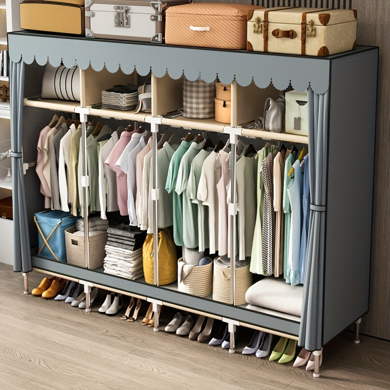 Sturdy Clothes Storage Wardrobe with Steel Frame – Easy Assembly, Durable Design for Home & Rental Use, Spacious Bedroom Organizer with Hanging Rods & Shelves, Perfect for Shirts, Dresses, and Accessories, Portable Closets