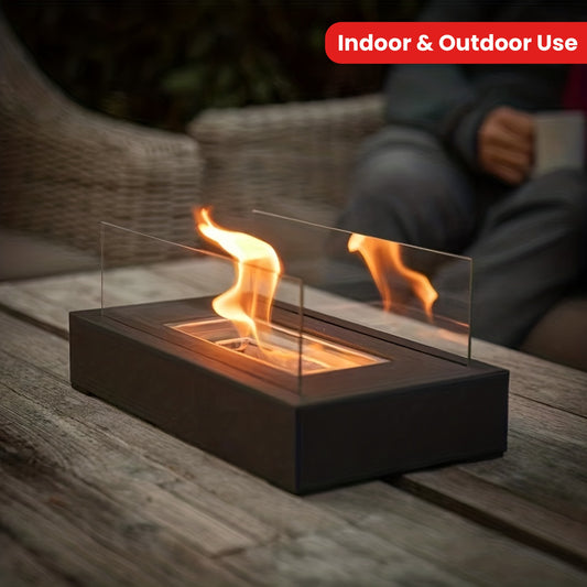 Black Metal Fireplace Black Metal Rectangular Tabletop Fireplace - Elegant Sleek No Electricity Needed Indoor & Outdoor Use, Perfect for Cozy Ambiance, Fireplace Decor