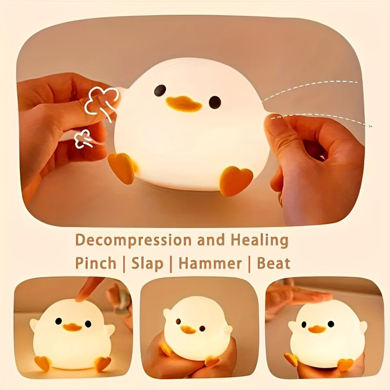 1pc Cute Duck-Shaped Table Lamp, Geometric Pattern, White Matte Finish, Battery Powered, Switch-included, Plastic Shade, G13 Bulb Base, ≤36V, Eye-Caring Bedside Reading & Nursery Night Light, Ideal Birthday Gift